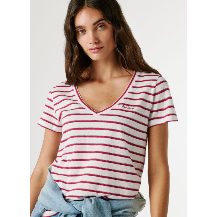 CAMISETA MUJER  PEPE JEANS MEGAN V NECK STRIPED