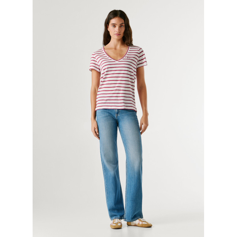 CAMISETA MUJER  PEPE JEANS MEGAN V NECK STRIPED