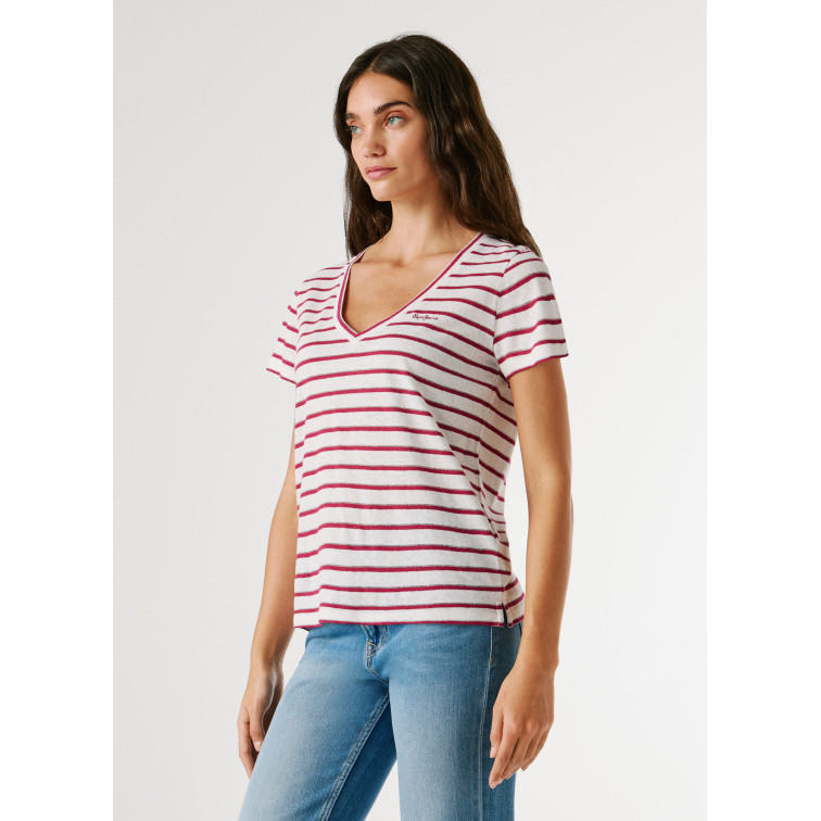 CAMISETA MUJER  PEPE JEANS MEGAN V NECK STRIPED