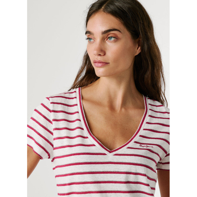 CAMISETA MUJER  PEPE JEANS MEGAN V NECK STRIPED