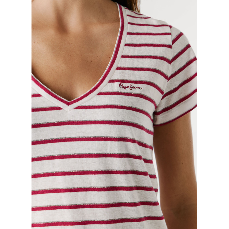 CAMISETA MUJER  PEPE JEANS MEGAN V NECK STRIPED