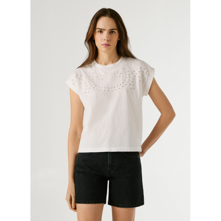 CAMISETA MUJER PEPE JEANS DETALLES CALADOS FLORALES