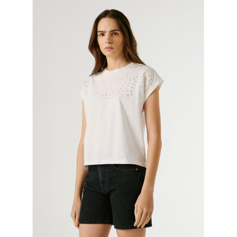 CAMISETA MUJER PEPE JEANS DETALLES CALADOS FLORALES