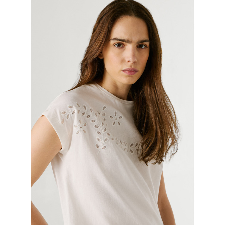 CAMISETA MUJER PEPE JEANS DETALLES CALADOS FLORALES