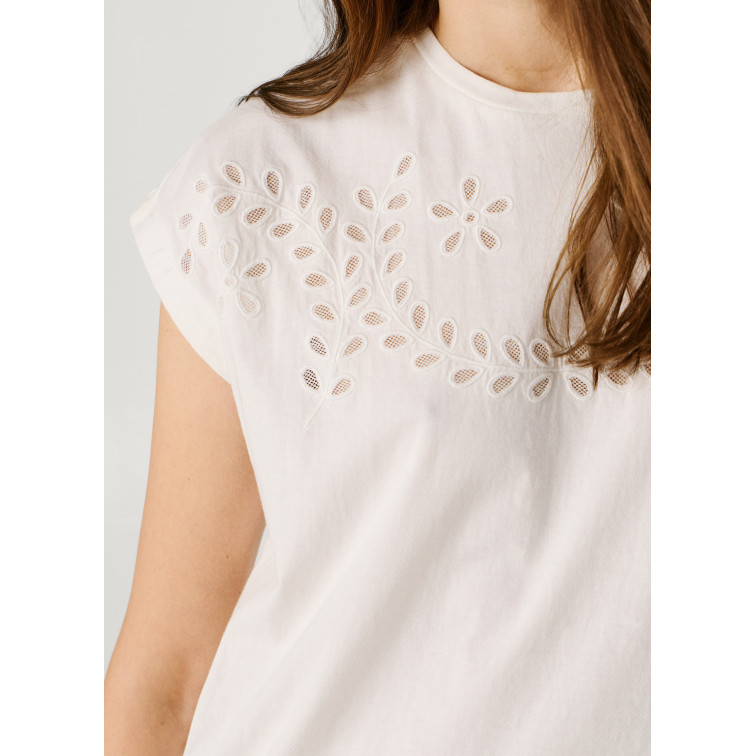 CAMISETA MUJER PEPE JEANS DETALLES CALADOS FLORALES