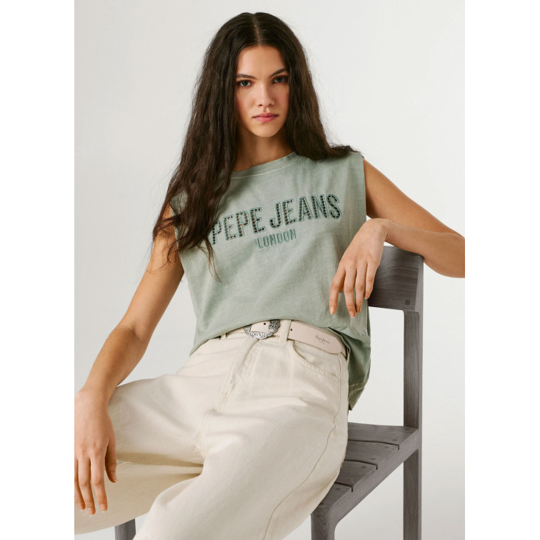 CAMISETA SIN MANGAS MUJER PEPE JEANS LOGO CALADO