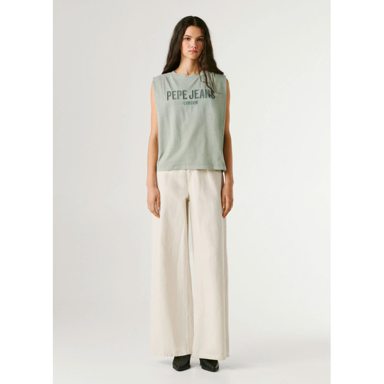 CAMISETA SIN MANGAS MUJER PEPE JEANS LOGO CALADO