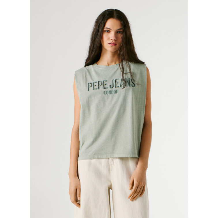 CAMISETA SIN MANGAS MUJER PEPE JEANS LOGO CALADO