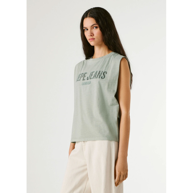 CAMISETA SIN MANGAS MUJER PEPE JEANS LOGO CALADO