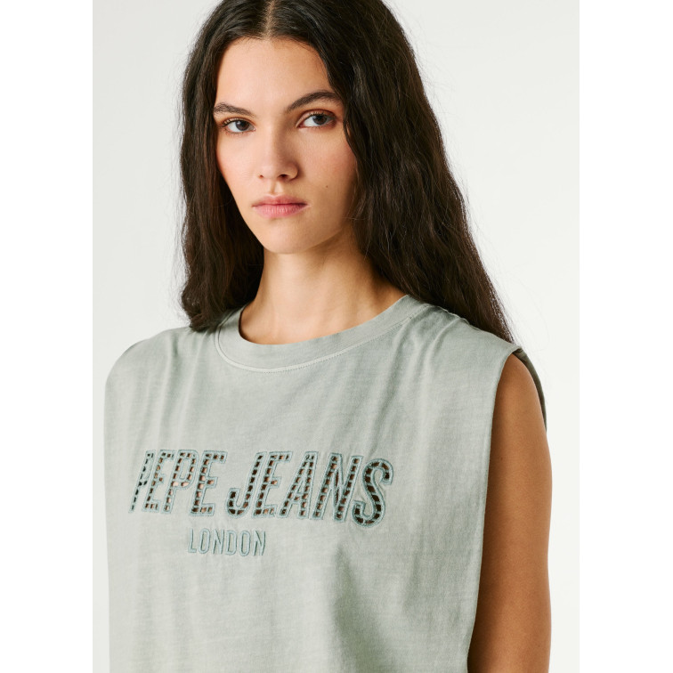 CAMISETA SIN MANGAS MUJER PEPE JEANS LOGO CALADO