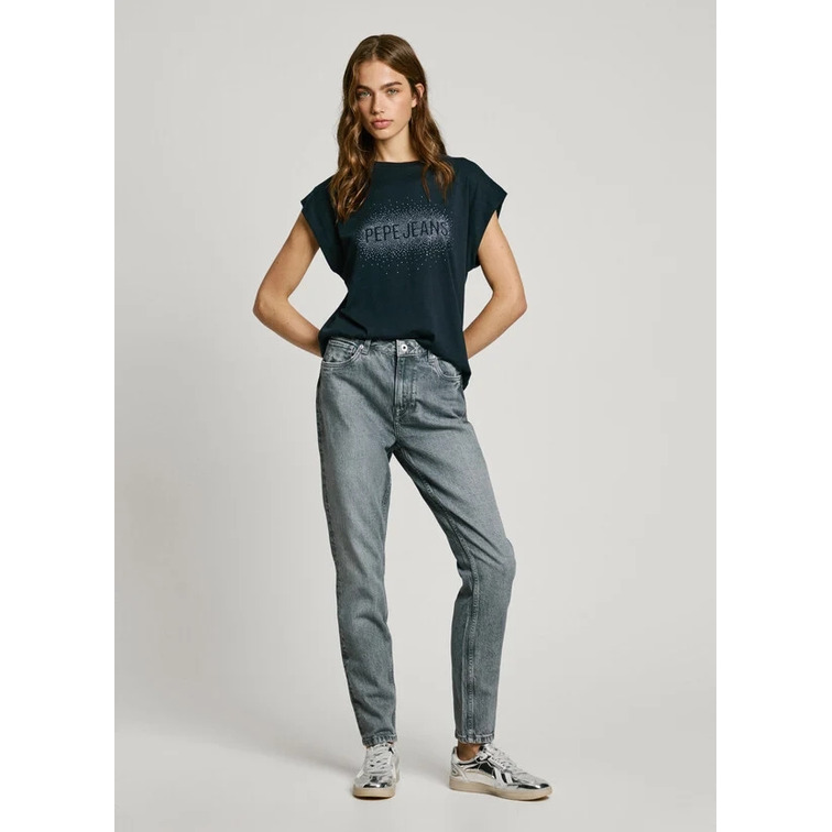 CAMISETA MUJER PEPE JEANS LOGO STRASS FIT BOXY