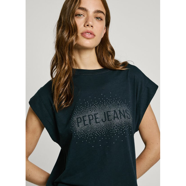 CAMISETA MUJER PEPE JEANS LOGO STRASS FIT BOXY