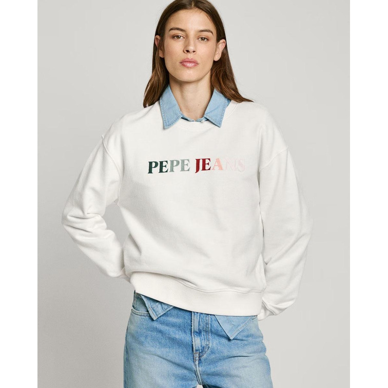 SUDADERA MUJER PEPE JEANS LOGO MULTICOLOR BORDADO