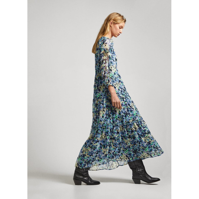 VESTIDO LARGO CHIFÓN CON FLORES MUJER PEPE JEANS