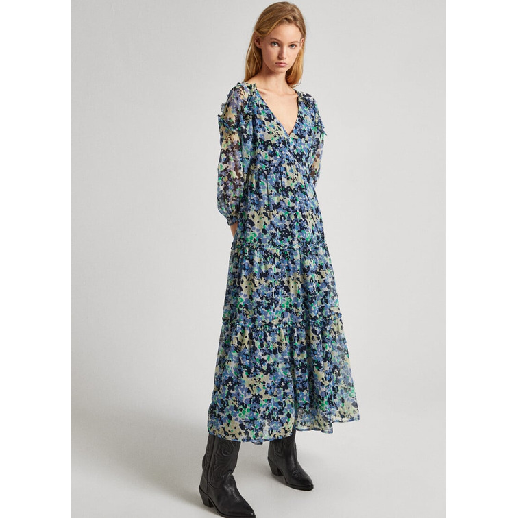 VESTIDO LARGO CHIFÓN CON FLORES MUJER PEPE JEANS