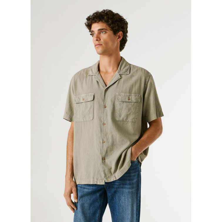 CAMISA DE LINO HOMBRE PEPE JEANS CON CUELLO CUBANO