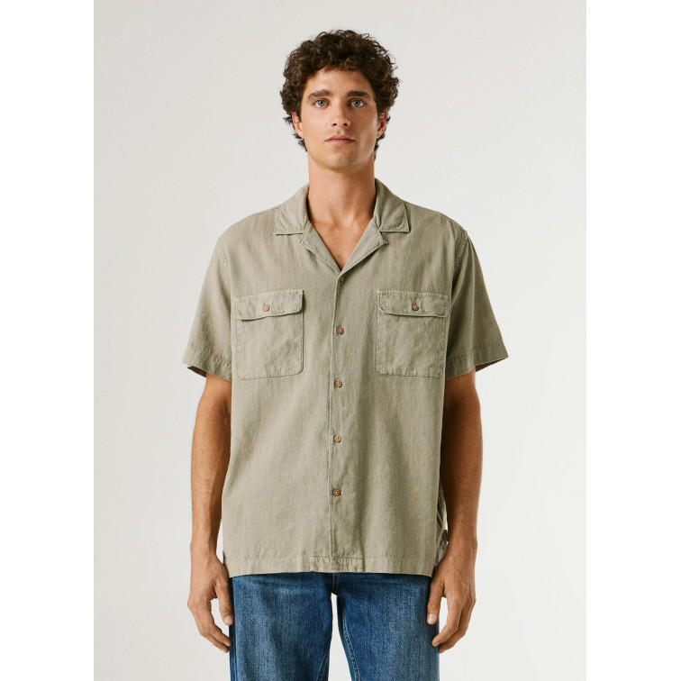 CAMISA DE LINO HOMBRE PEPE JEANS CON CUELLO CUBANO