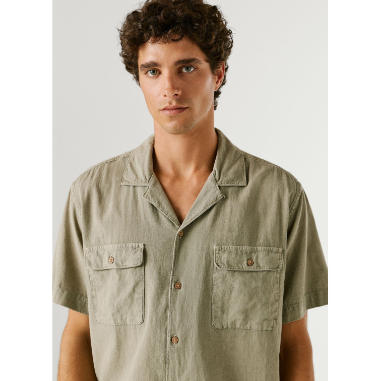 CAMISA DE LINO HOMBRE PEPE JEANS CON CUELLO CUBANO