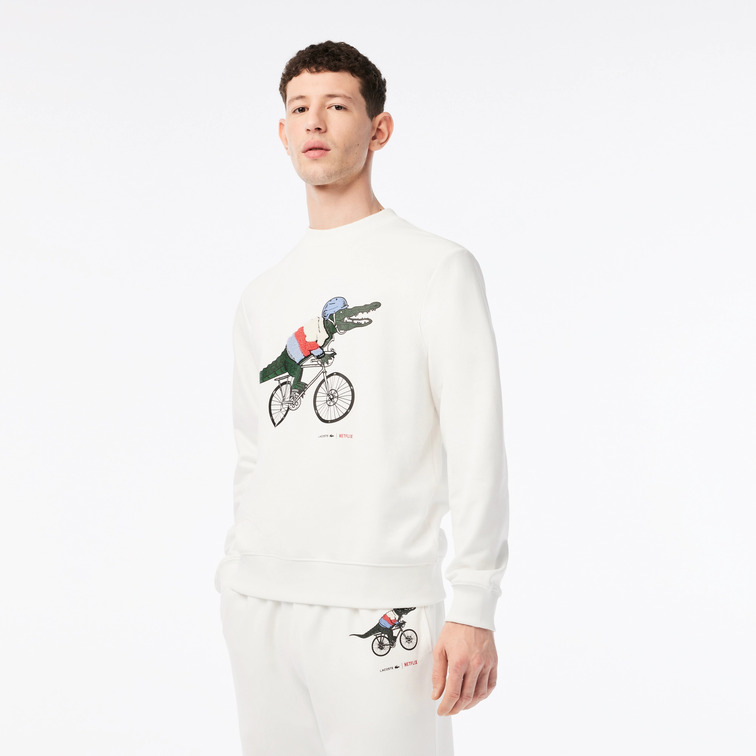 SUDADERA ESTAMPADA EN FELPA DE ALGODÓN ECOLÓGICO HOMBRE LACOSTE X NETFLIX