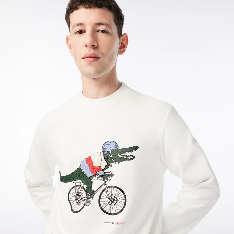 SUDADERA ESTAMPADA EN FELPA DE ALGODÓN ECOLÓGICO HOMBRE LACOSTE X NETFLIX