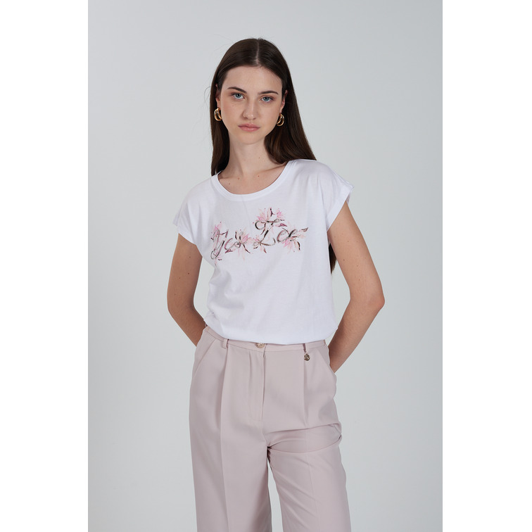CAMISETA MUJER YESZEE LOGO CON MOTIVO FLORAL