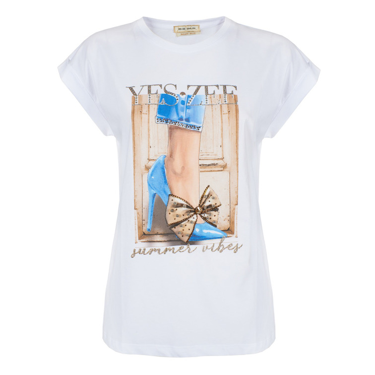 CAMISETA ESTAMPADA CON DETALLES DE STRASS MUJER YES ZEE
