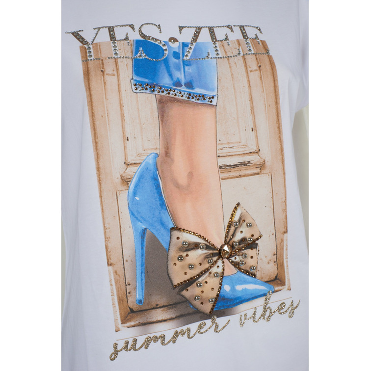 CAMISETA ESTAMPADA CON DETALLES DE STRASS MUJER YES ZEE