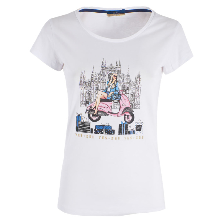 CAMISETA ESTAMPADA CON DETALLES BRILLANTES MUJER YES ZEE