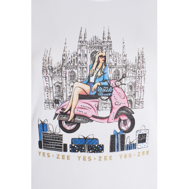 CAMISETA ESTAMPADA CON DETALLES BRILLANTES MUJER YES ZEE