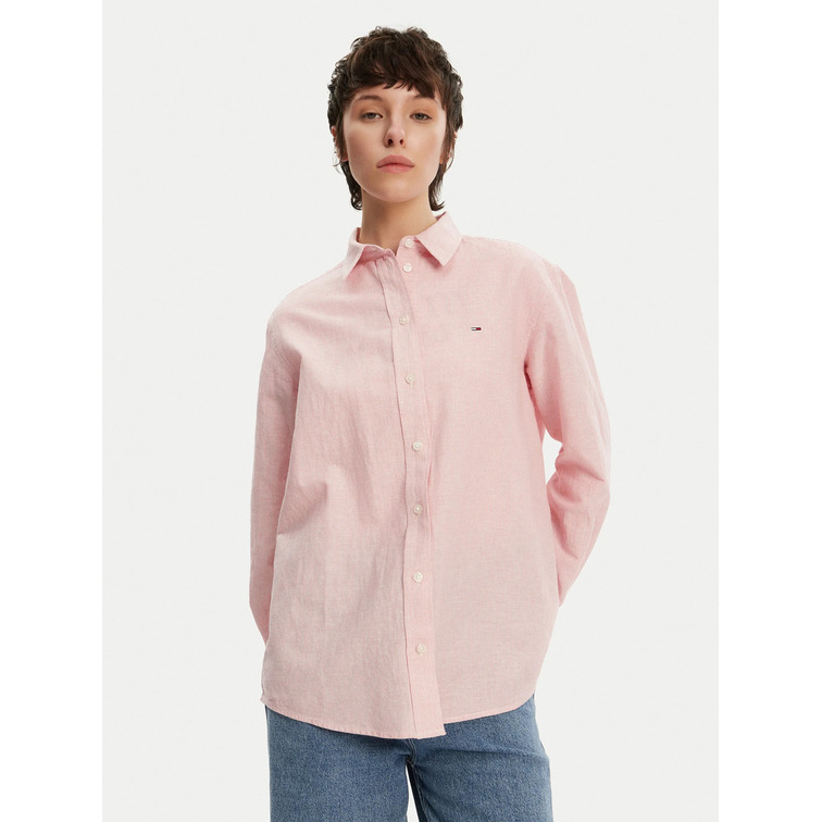 CAMISA DE RAYAS MUJER TOMMY JEANS DE LINO FIT HOLGADO
