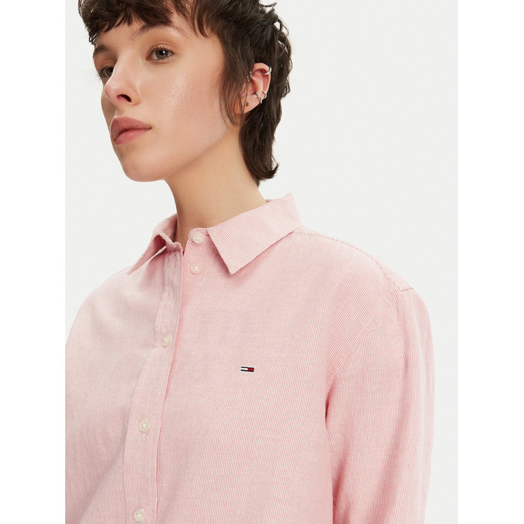 CAMISA DE RAYAS MUJER TOMMY JEANS DE LINO FIT HOLGADO