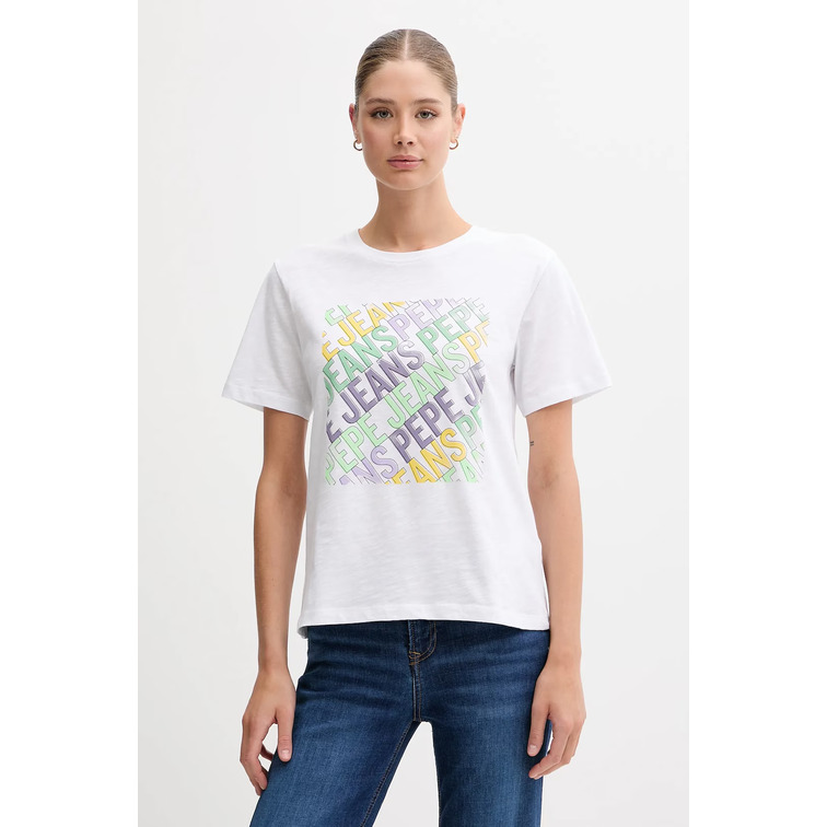 CAMISETA MUJER  PEPE JEANS LOGO ESTAMPADO MULTICOLOR