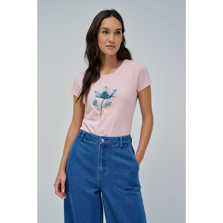 CAMISETA MUJER SALSA JEANS ESTAMPADO FLORAL Y LENTEJUELAS