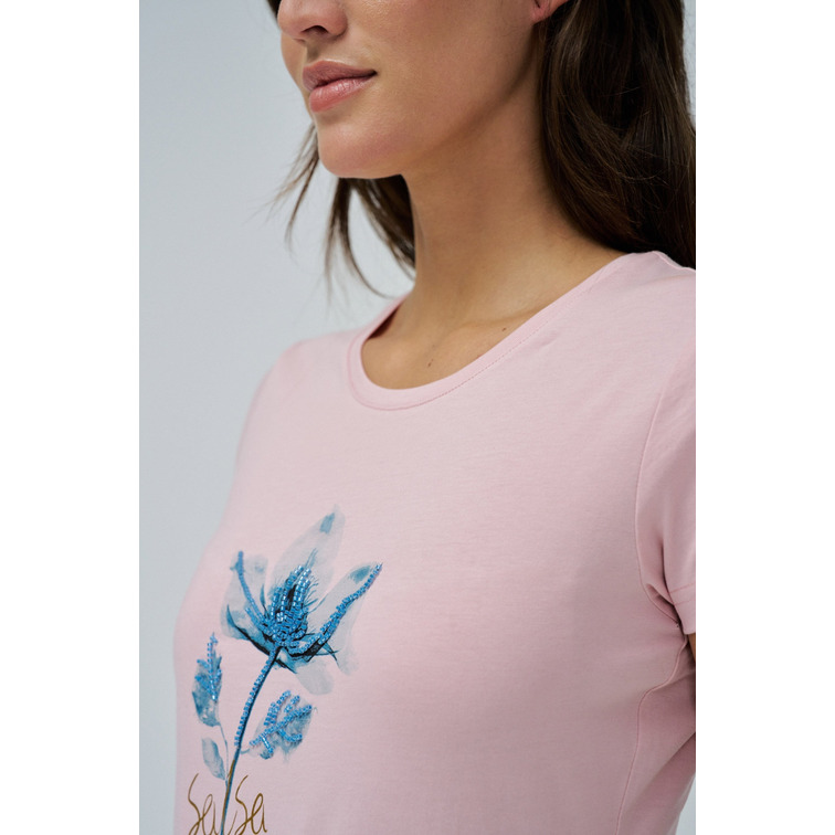 CAMISETA MUJER SALSA JEANS ESTAMPADO FLORAL Y LENTEJUELAS