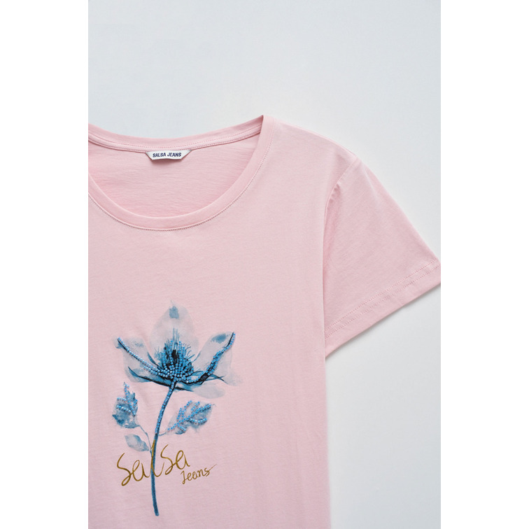 CAMISETA MUJER SALSA JEANS ESTAMPADO FLORAL Y LENTEJUELAS