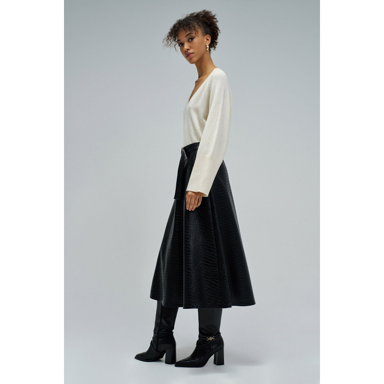 FALDA MIDI MUJER SALSA JEANS EFECTO PIEL CON CINTURON
