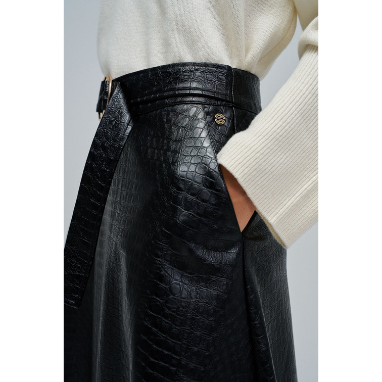 FALDA MIDI MUJER SALSA JEANS EFECTO PIEL CON CINTURON