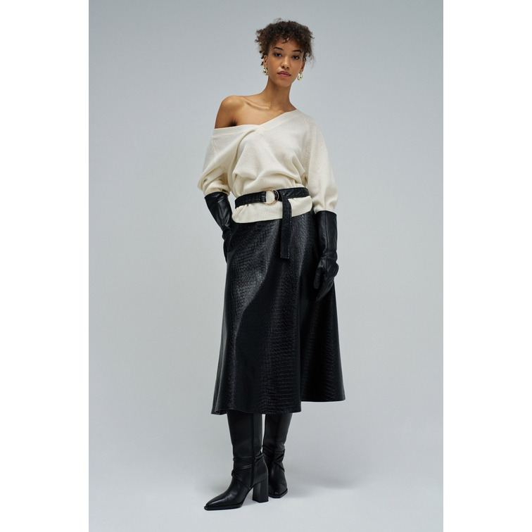 FALDA MIDI MUJER SALSA JEANS EFECTO PIEL CON CINTURON