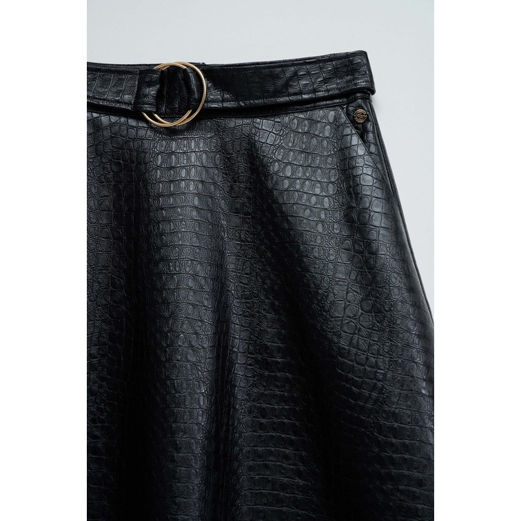 FALDA MIDI MUJER SALSA JEANS EFECTO PIEL CON CINTURON