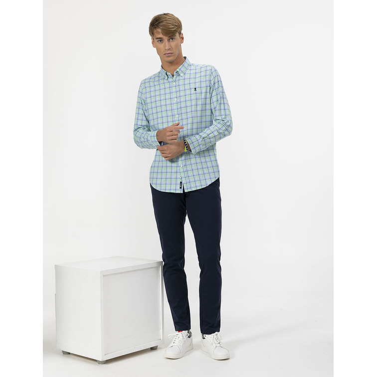 HOMBRE CAMISA POPELIN CUELLO BOTON CU AZULMULT
