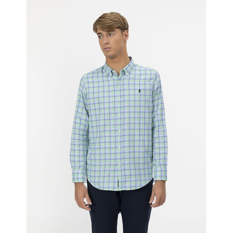 HOMBRE CAMISA POPELIN CUELLO BOTON CU AZULMULT