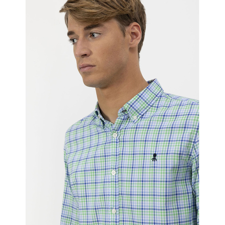 HOMBRE CAMISA POPELIN CUELLO BOTON CU AZULMULT