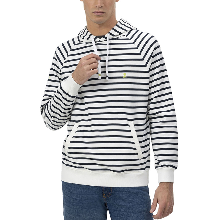 HOMBRE SUDADERA CAPUCHA RAYAS BORDADO BLANCO P