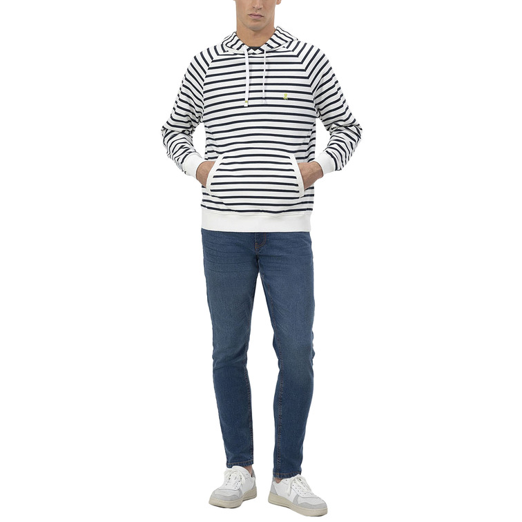 HOMBRE SUDADERA CAPUCHA RAYAS BORDADO BLANCO P