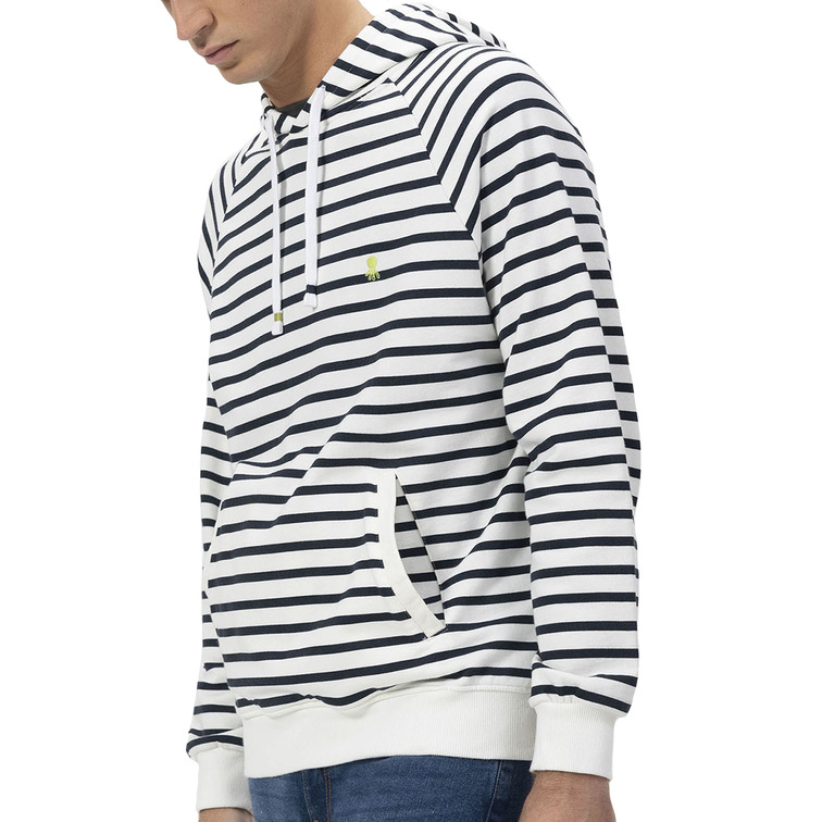 HOMBRE SUDADERA CAPUCHA RAYAS BORDADO BLANCO P