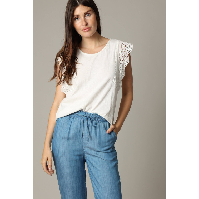 BLUSA MUJER DEELUXE CON VOLANTES CALADOS