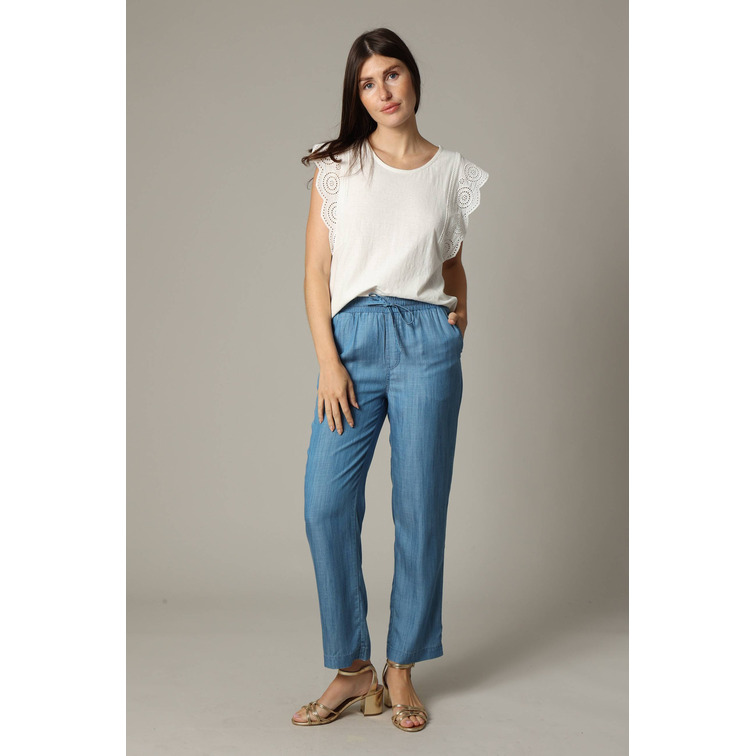 BLUSA MUJER DEELUXE CON VOLANTES CALADOS