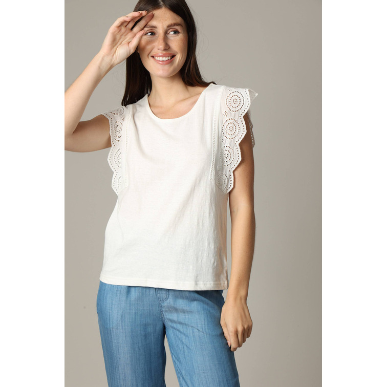 BLUSA MUJER DEELUXE CON VOLANTES CALADOS
