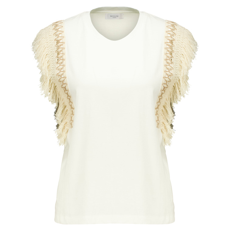 CAMISETA SIN MANGAS MUJER DEELUXE CON FRINGES DE CROCHET