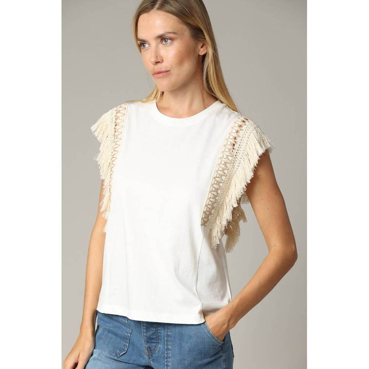 CAMISETA SIN MANGAS MUJER DEELUXE CON FRINGES DE CROCHET
